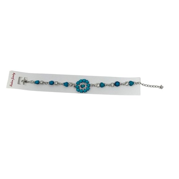 Charming Charlie Bracelet - Faux Turquoise Stones‎ & Rhinestones - 7.5 Inches - Picture 3 of 6